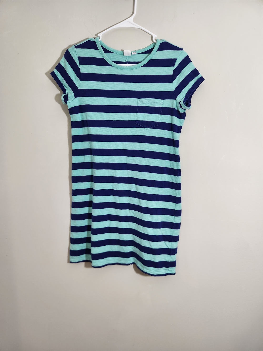 GAP Striped Cotton Tee Shirt Dress Teal & Navy Summer Casual Nautical Cool